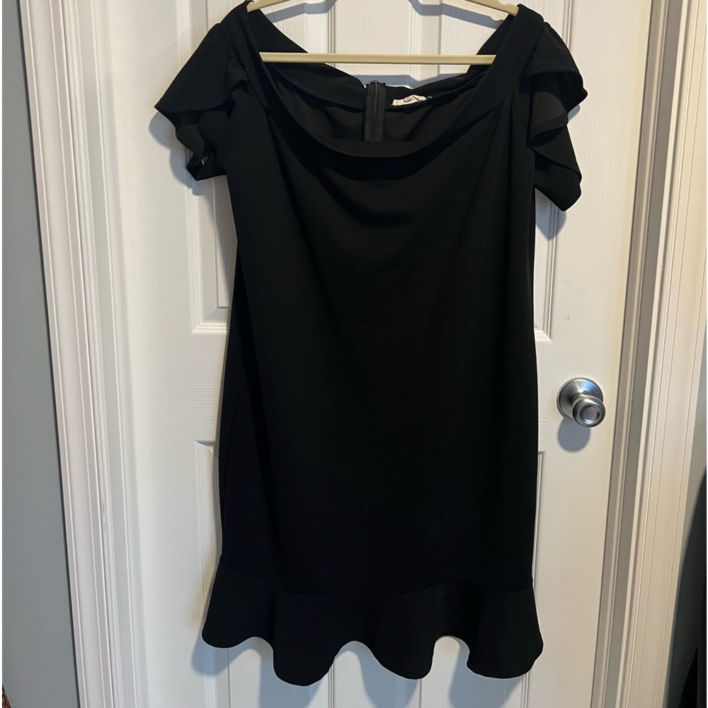 Off the shoulder mid length cocktail dress